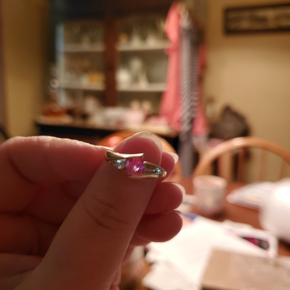 COPY - Pink Sapphire Princess cut 10k Silver ring with Diamonds - Picture 2 of 9